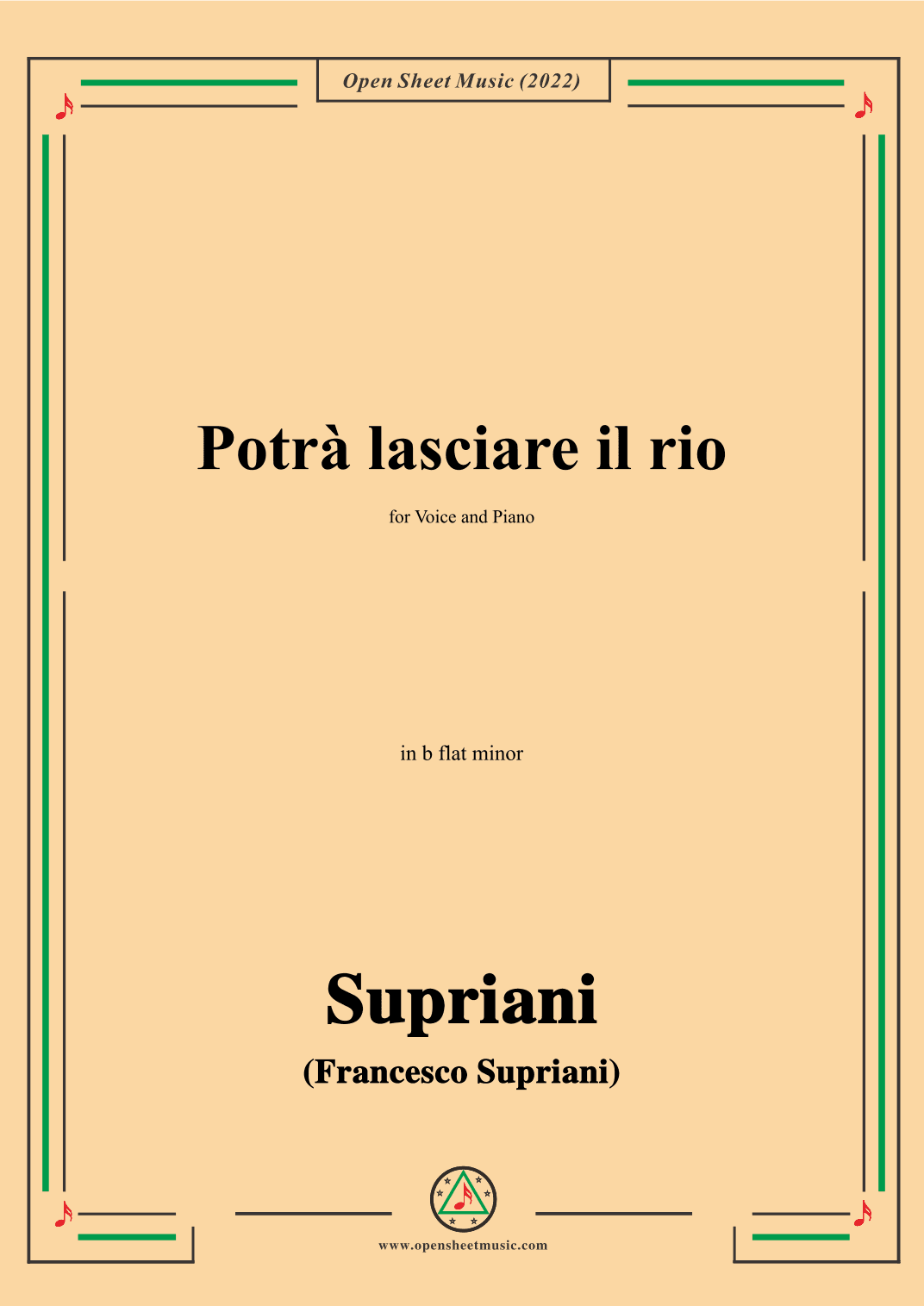 Supriani-Potrà lasciare il rio,in b flat minor,for Voice and Piano (arr. OSM Press)