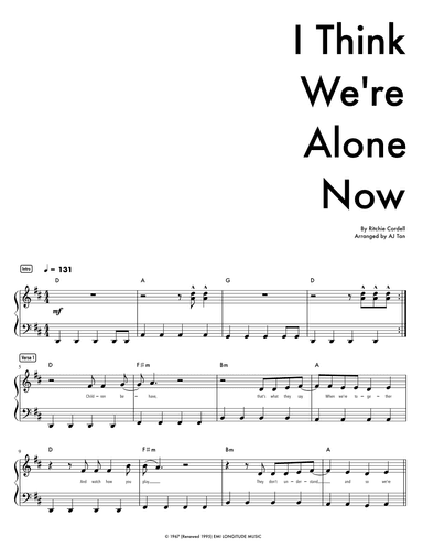 I Think We're Alone Now (arr. AJ Tan)