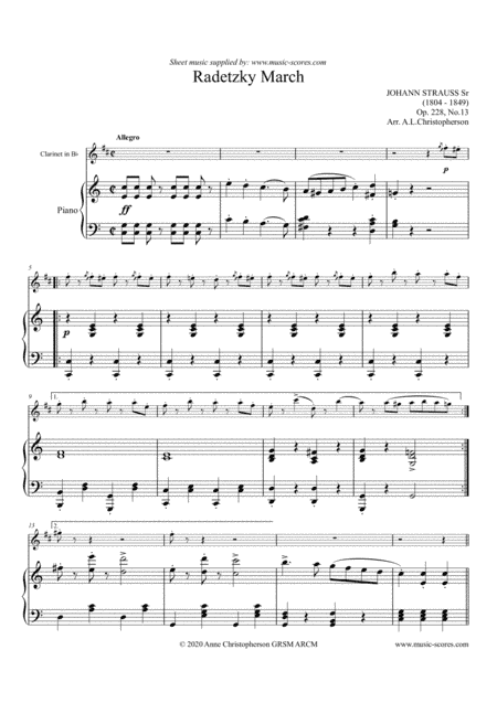 Radetsky March - Clarinet and Piano (arr. Anne L Christopherson GRSM ARCM)