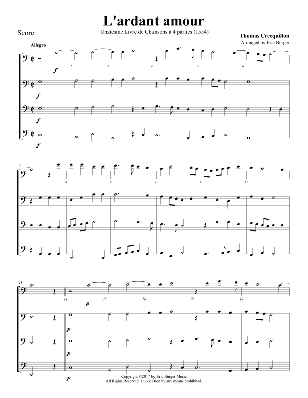 L'ardant amour for Trombone or Low Brass Quartet (arr. Eric Burger Music)