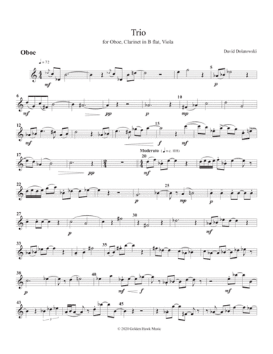 Set of parts for Trio for Oboe, Clarinet in B-flat and Viola