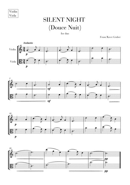 Silent Night for Violin and Viola (arr. Cadenza Editions)