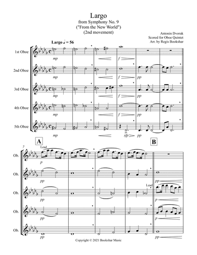 Largo (from "Symphony No. 9") ("From the New World") (Db) (Oboe Quintet) (arr. Regis Bookshar)