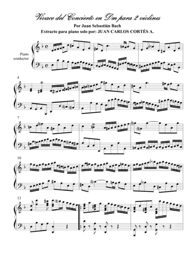 Vivace. Fragmento extraído del Movimiento I del Concierto en Dm para 2 violines de J.S.Bach (arr. Juan Carlos Cortés Aguirre)