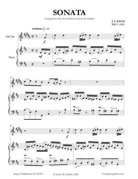 BACH: Six Sonatas BWV 1030-1035 for Alto Sax & Piano (arr. James Guthrie, ASCAP)