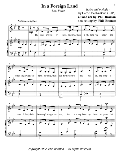 In a Foreign Land - low voice-piano (arr. Phil Beaman)