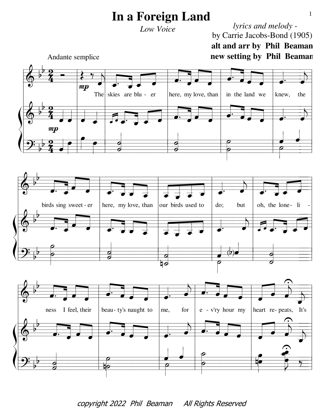 In a Foreign Land - low voice-piano (arr. Phil Beaman)