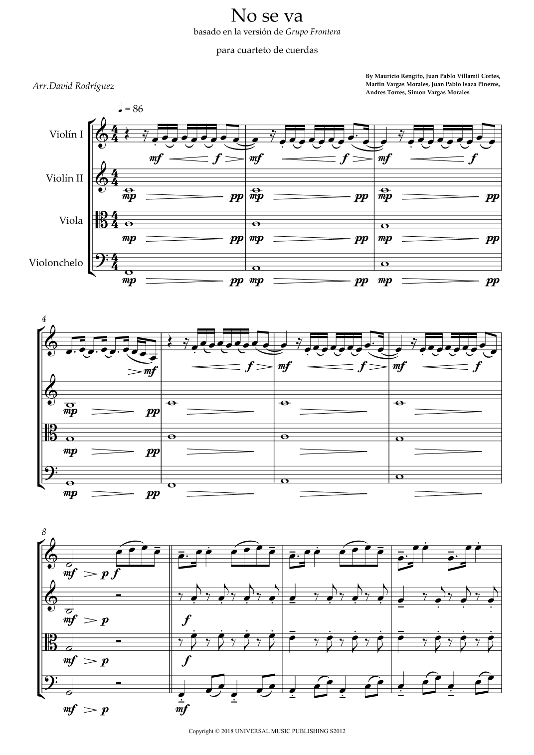 No Se Va (arr. David Rodríguez)