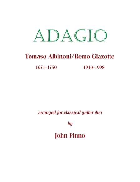 Adagio by Albinoni/Giazotto for classical guitar duo (arr. John Pinno)