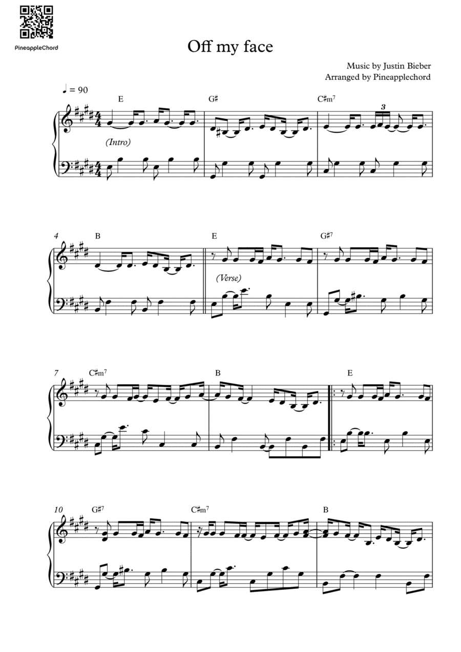 Off My Face (arr. Pineapplechord)