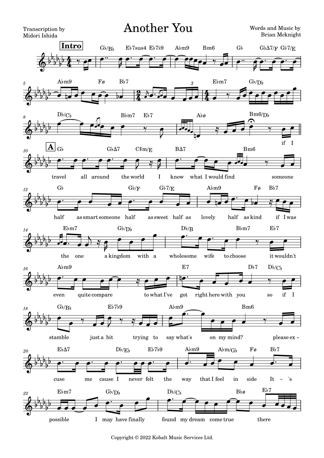Another You (arr. Transcription by Midori Ishida)