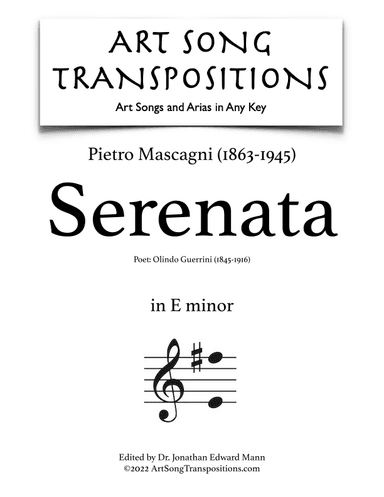 MASCAGNI: Serenata (transposed to E minor) (arr. ArtSongTranspositions.com)