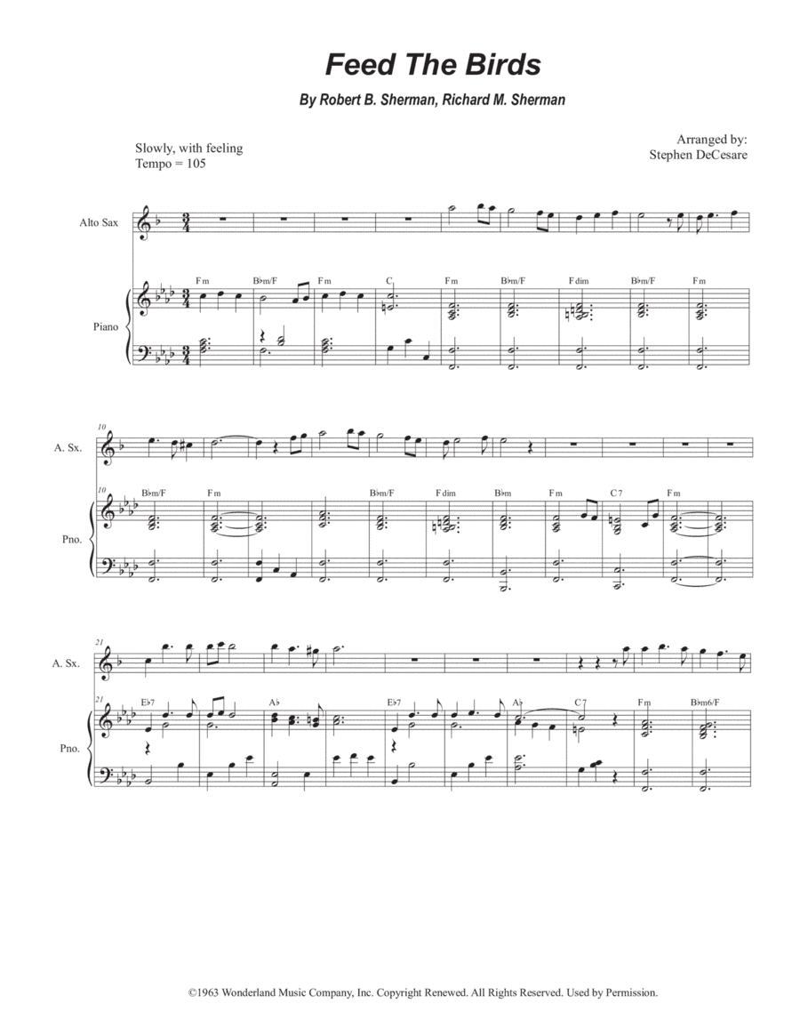 Feed The Birds (tuppence A Bag) (arr. Stephen DeCesare)