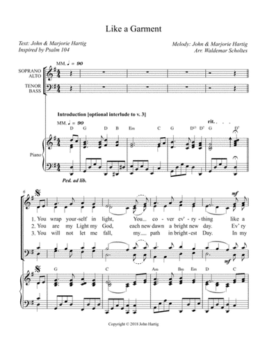 Like a Garment (Psalm 104) for SATB choir with piano accompaniment.