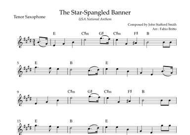 The Star Spangled Banner (USA National Anthem) for Tenor Saxophone Solo with Chords (D Major) (arr. Fabio Britto)