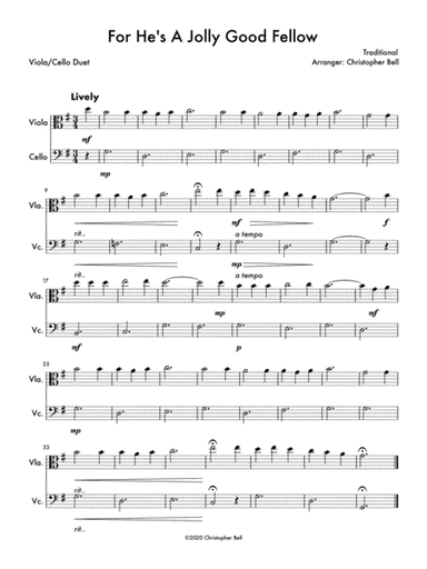 For He's A Jolly Good Fellow (Viola/Cello Duet) (arr. Christopher Bell)