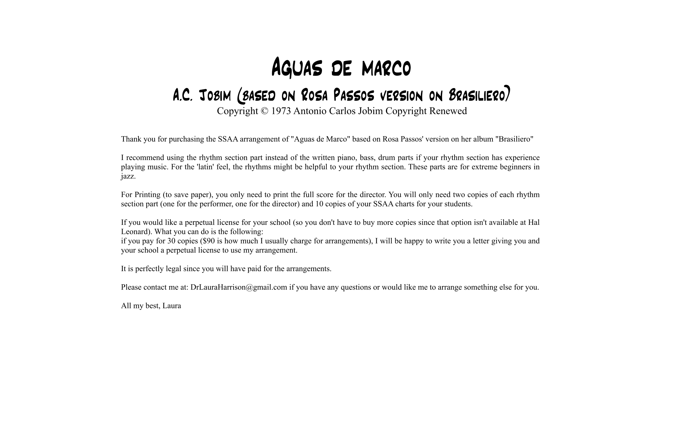 Águas De Março (waters Of March) (arr. Laura Harrison)