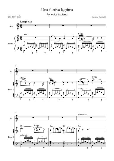 Una Furtiva Lagrima (For contralto in Am) (arr. Pedro Cohen)