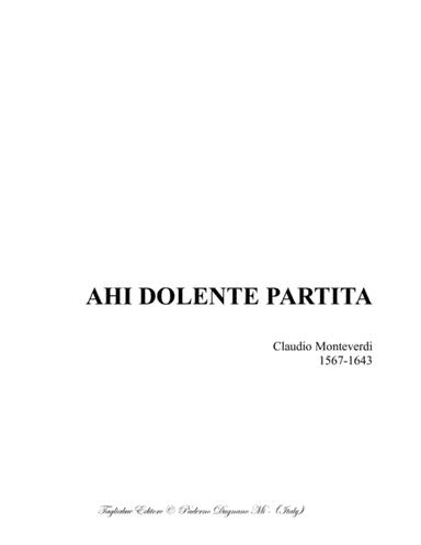 AHI DOLENTE PARTITA - Monteverdi - For SSATB Choir (arr. Renato Tagliabue)