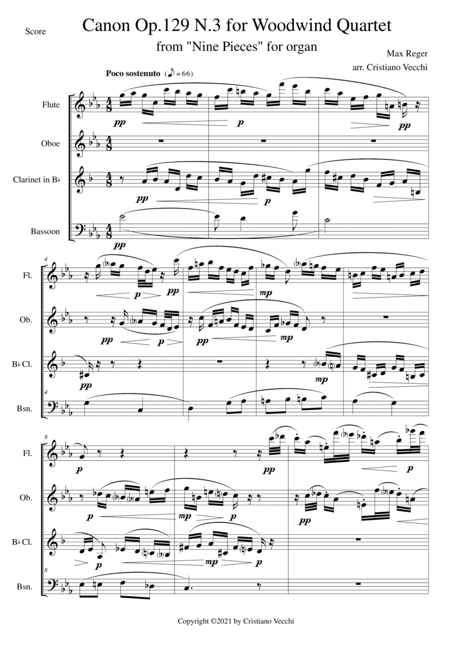 Canon Op.129 N.3 for Woodwind Quartet (arr. Cristiano Vecchi)