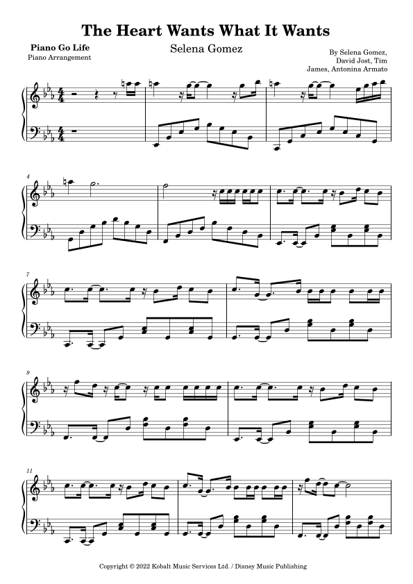 The Heart Wants What It Wants (arr. Piano Go Life)