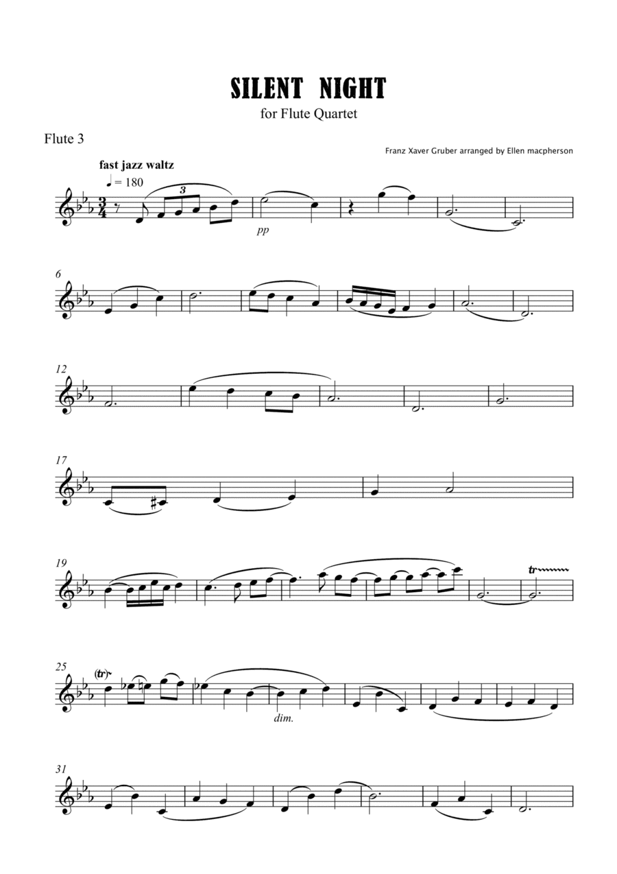 Silent Night for Flute Quartet - Flute 3 Part (arr. Ellen Macpherson)