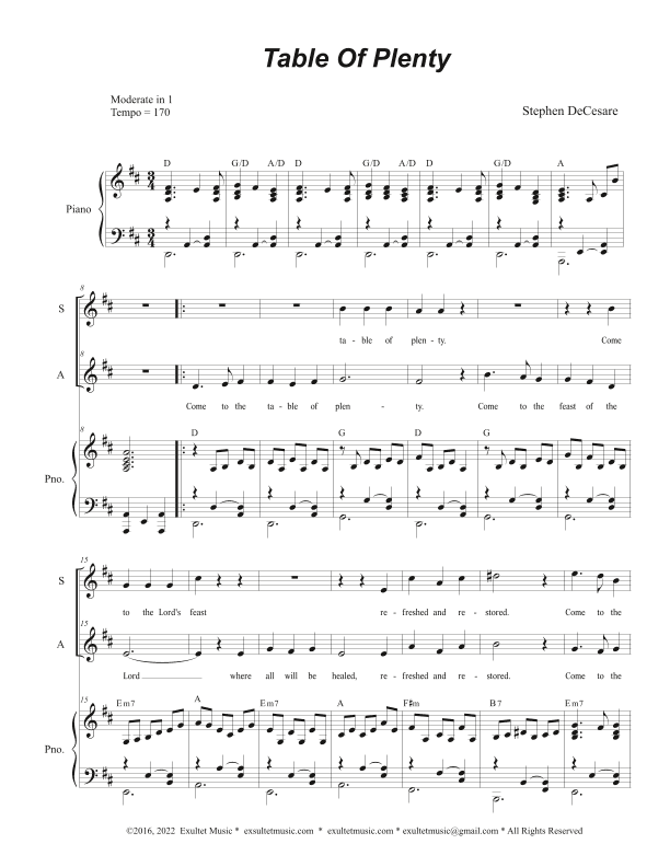 Table of Plenty (Duet for Soprano and Alto solo)