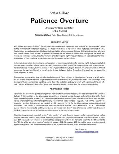 Patience Overture for Woodwind Quintet (arr. Ted R. Marcus)