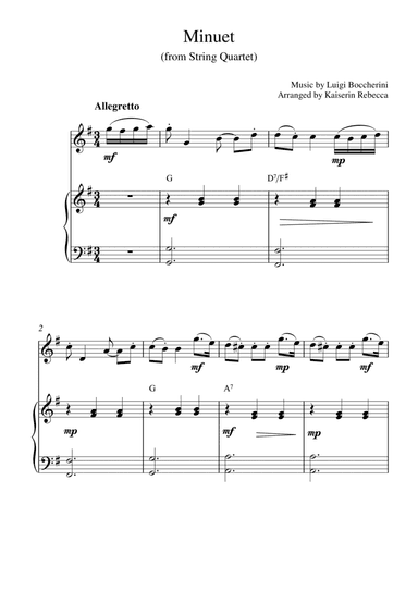 Minuet (from String Quartet) (for violin solo and piano accompaniment) (arr. Kaiserin Rebecca)