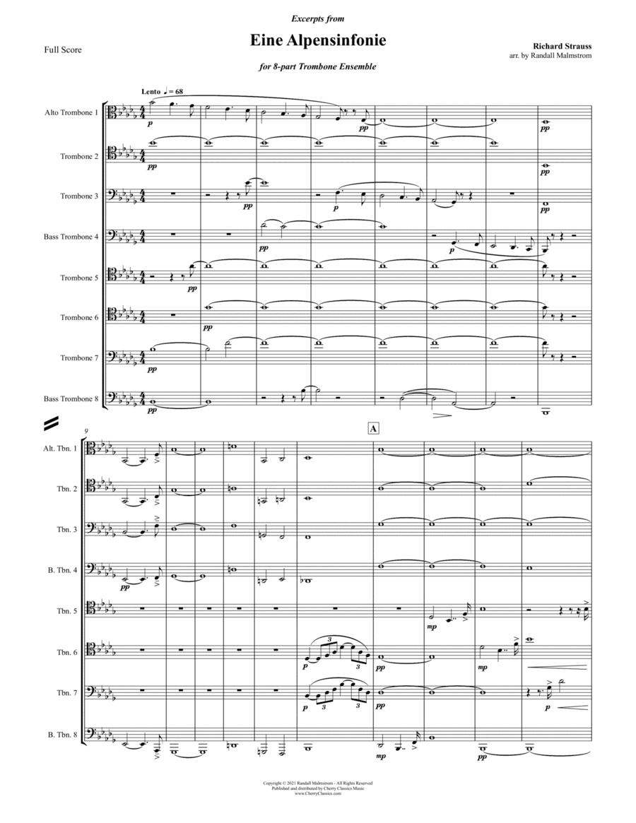 Eine Alpensinfonie - Excerpts for 8-part Trombone Ensemble (arr. Randall Malmstrom)