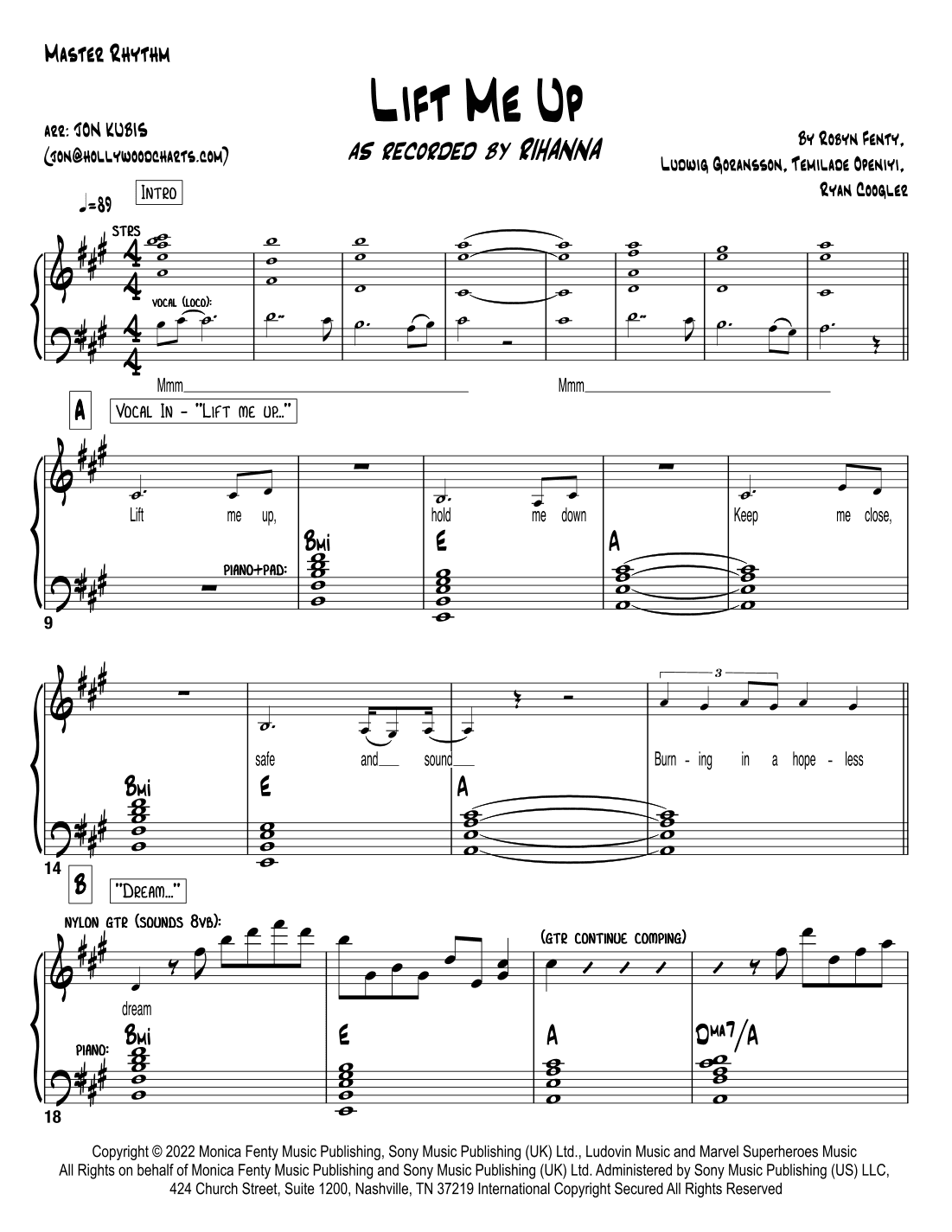 Lift Me Up (arr. Hollywood Charts)