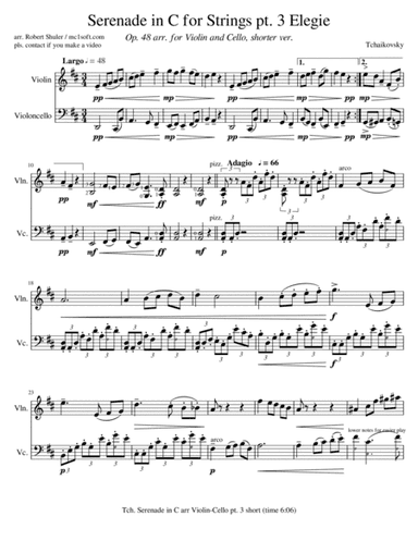 Serenade in C for Strings pt 3 Elegie for Violin & Cello (arr. Robert Shuler)