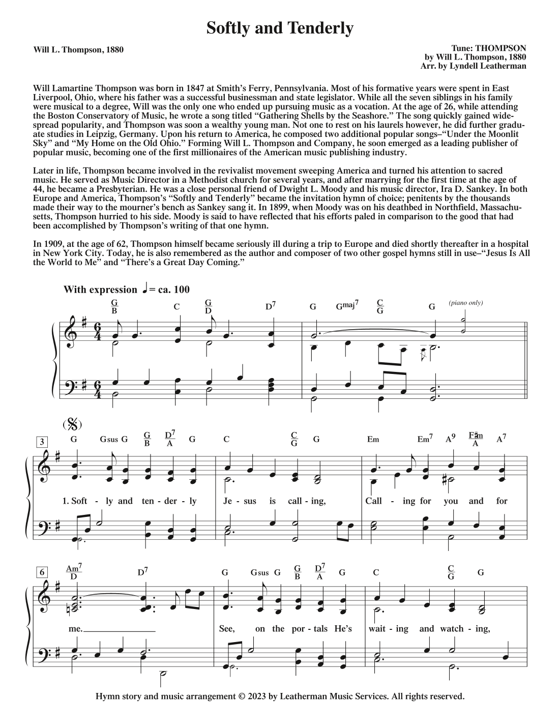 Softly and Tenderly (arr. Lyndell Leatherman)