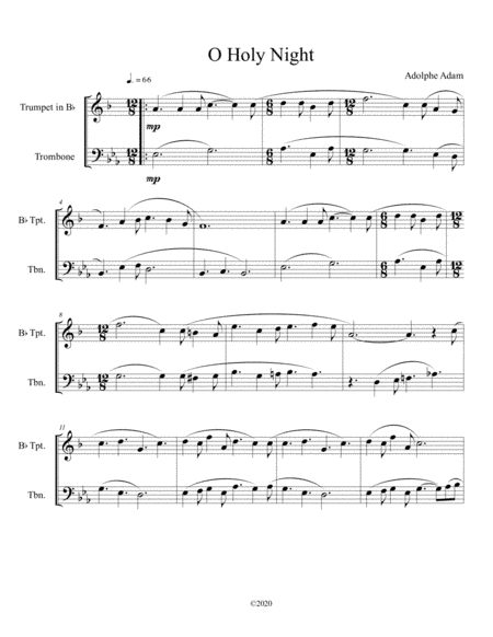 O Holy Night trumpet and trombone duet (arr. B C Dockery)