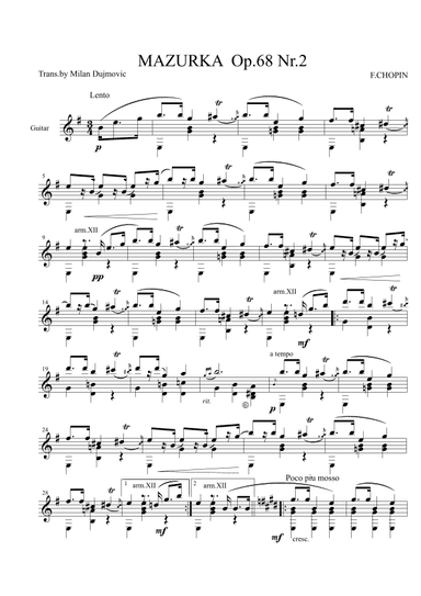 Mazurka Op.68 No.2 (arr. Milan Dujmović)