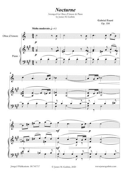 Fauré: Nocturne Op. 104 for Oboe d'Amore & Piano (arr. James Guthrie, ASCAP)