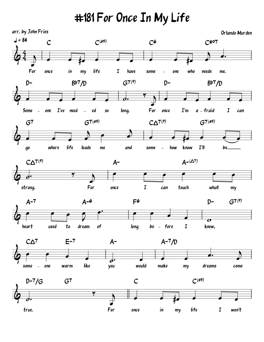 For Once In My Life (arr. John Fries)