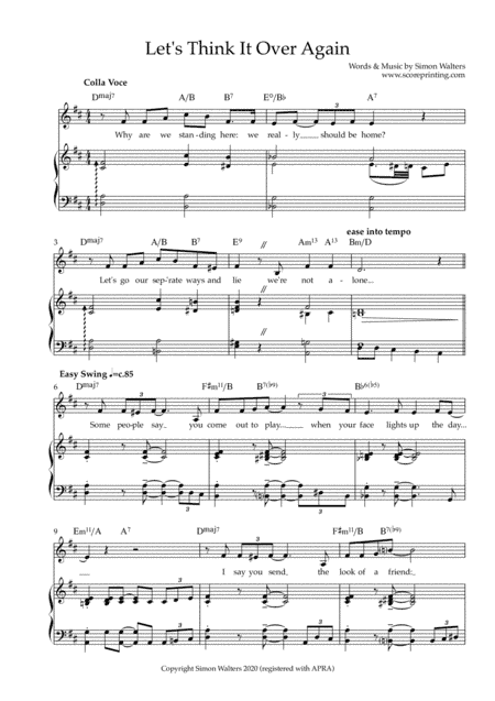 Let's Think It Over Again- a cheeky but sweet crooner song for solo male voice & piano