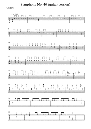 Symphony No. 40 for guitar (tab) (arr. Hugo Neves)