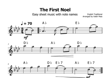 The First Noel - (Ab Major - with note names) (arr. Valdir Maia)