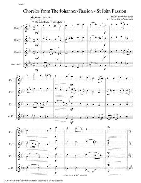 Chorales from the Johannes-Passion (St John Passion) for flute quartet (3 flutes and alto flute) (arr. David Warin Solomons)
