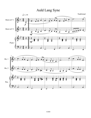 Auld Lang Syne (french horn duet) with optional piano accompaniment (arr. B. C. Dockery)