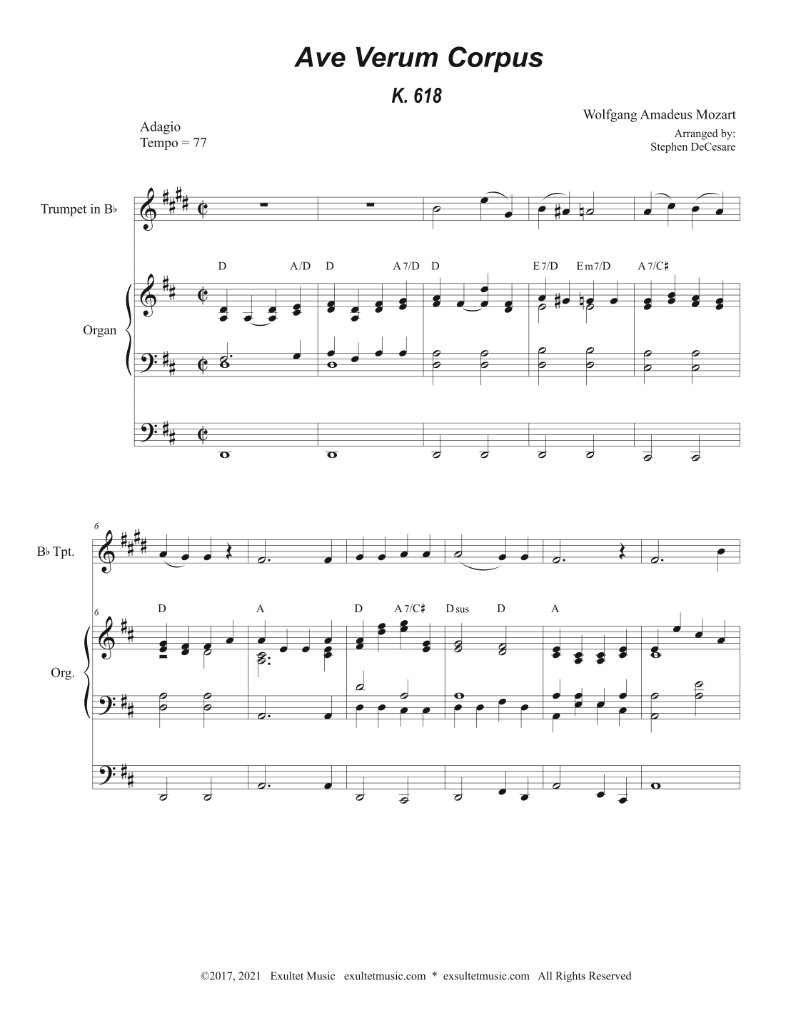 Ave Verum Corpus (Bb-Trumpet solo - Organ Accompaniment) (arr. Stephen DeCesare)