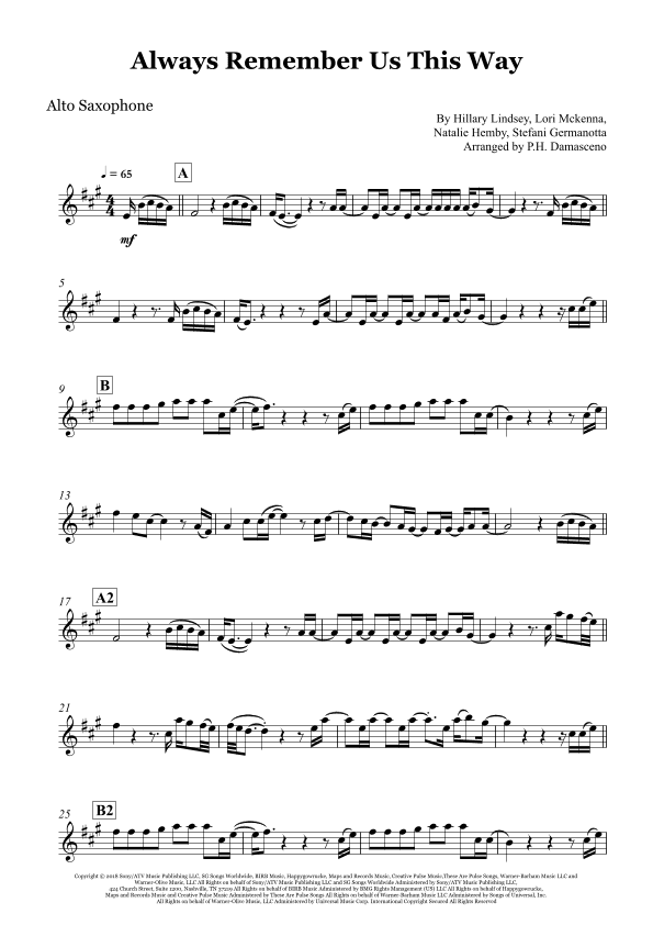 Always Remember Us This Way (arr. P.H. Damasceno)