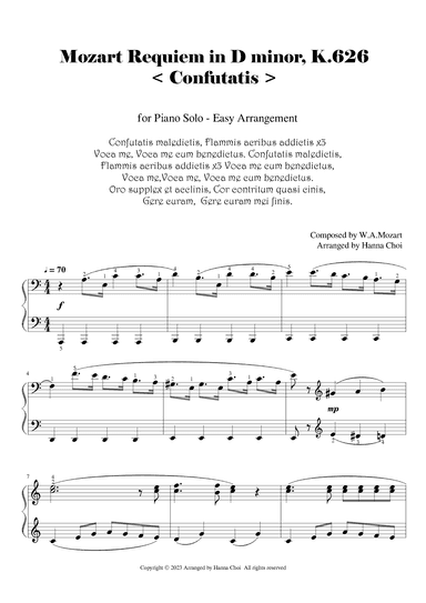 "Confutatis" -  Mozart Requiem [for Piano solo] (arr. Hanna Choi)