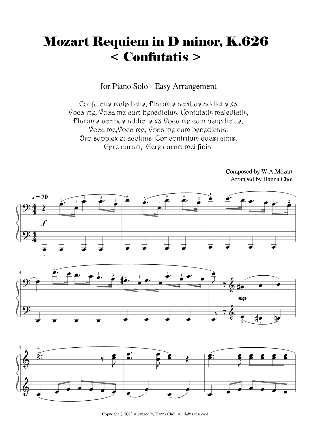 "Confutatis" -  Mozart Requiem [for Piano solo] (arr. Hanna Choi)