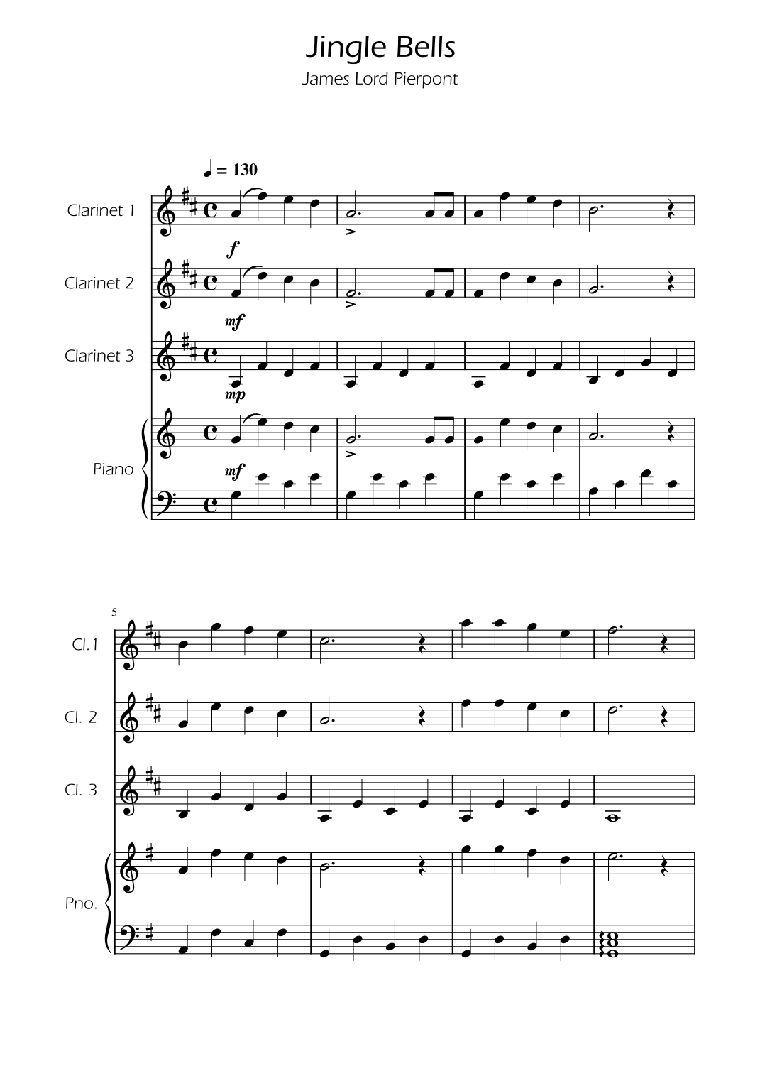 Jingle Bells - Clarinet Trio w/ Piano (arr. Ygor Nunes)