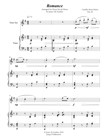 Saint-Saens: Romance for Tenor Sax & Piano (arr. James M. Guthrie, ASCAP)
