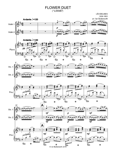 DELIBES Flower Duet (Lakmé) for 2 violins & piano (arr. Ian Butterworth)