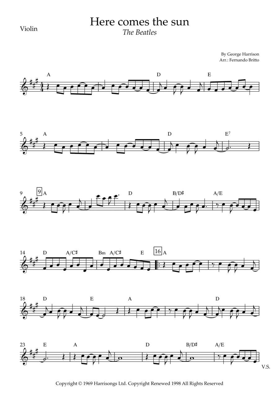 Here Comes The Sun (arr. Fernando Britto)